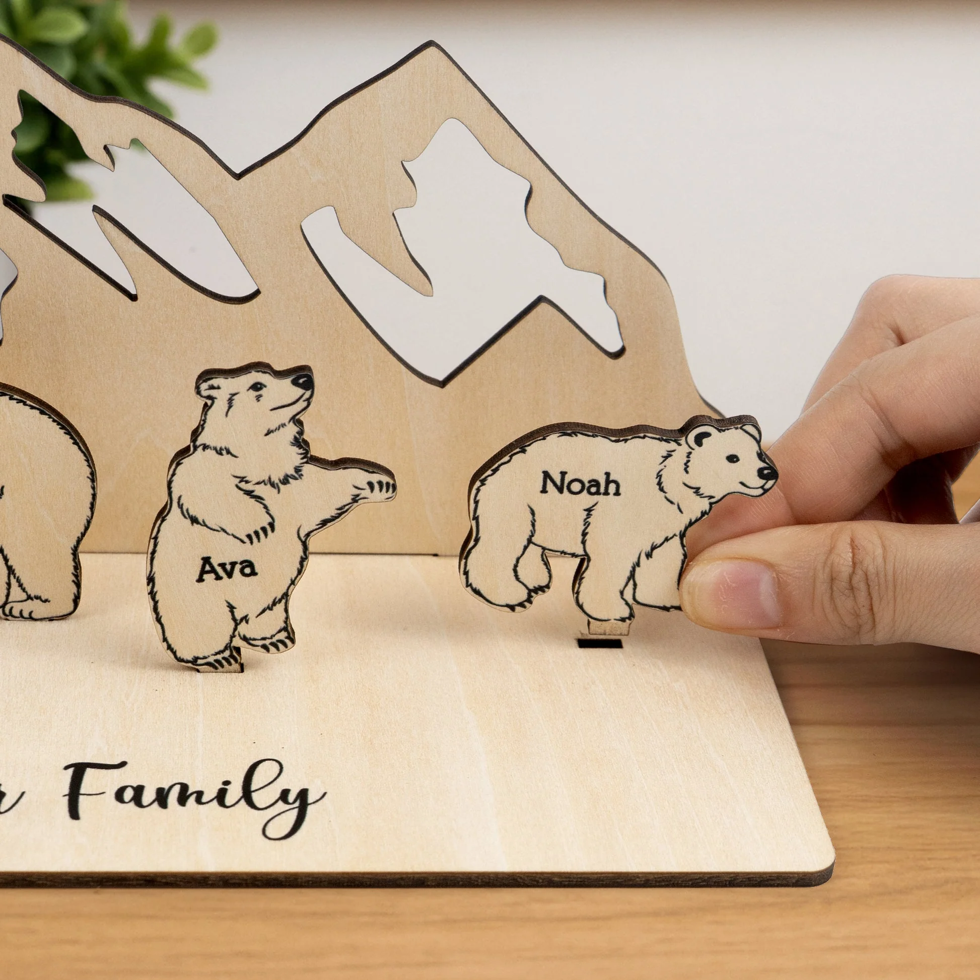 Personalized Wooden Bear Family With A Mountain Scene Backdrop - Image 3