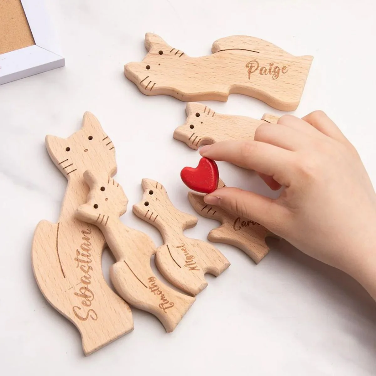 Personalized Wooden Cute Love Hug Cat Family Puzzle - Image 3