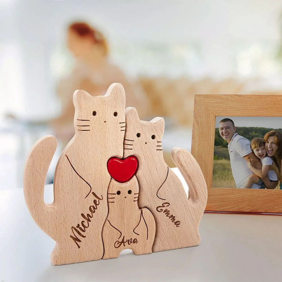 Personalized Wooden Cute Love Hug Cat Family Puzzle - Image 4