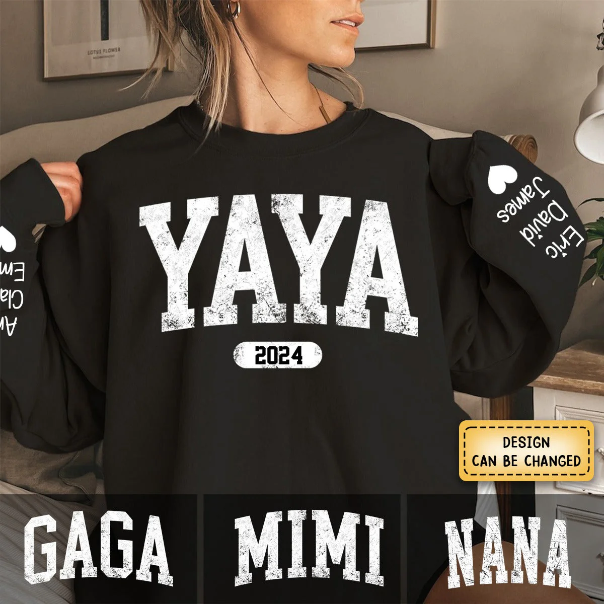 Personalized Yaya Est with Grandkid Names Sweatshirt - Image 3