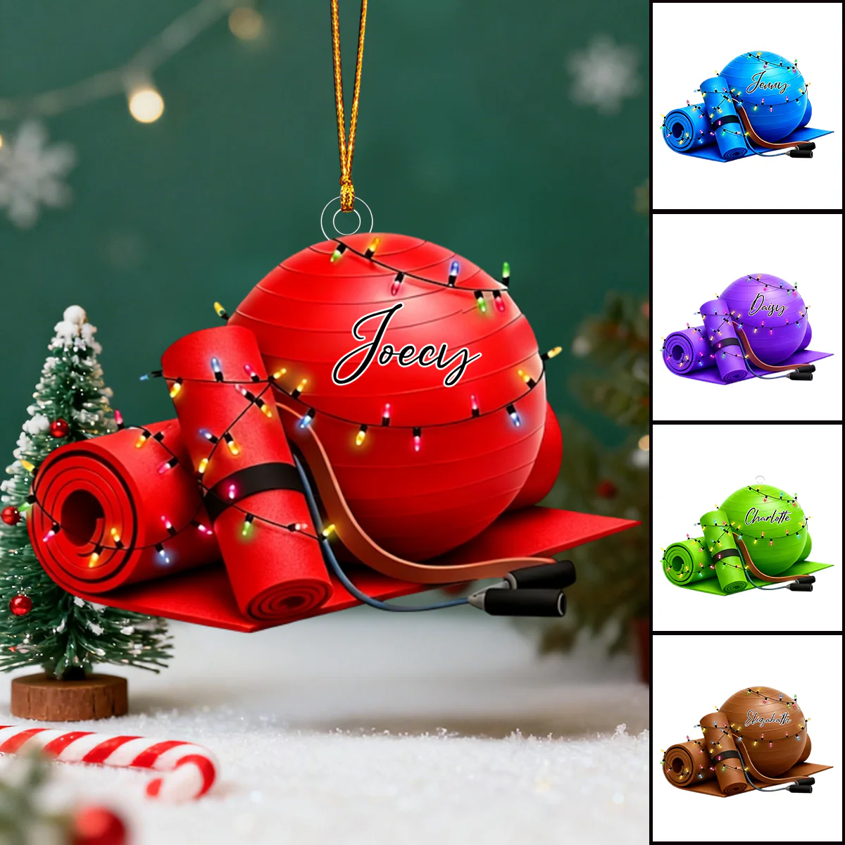 Personalized Yoga Mat Acrylic Ornament, Custom Fitness Christmas Decoration - Image 2