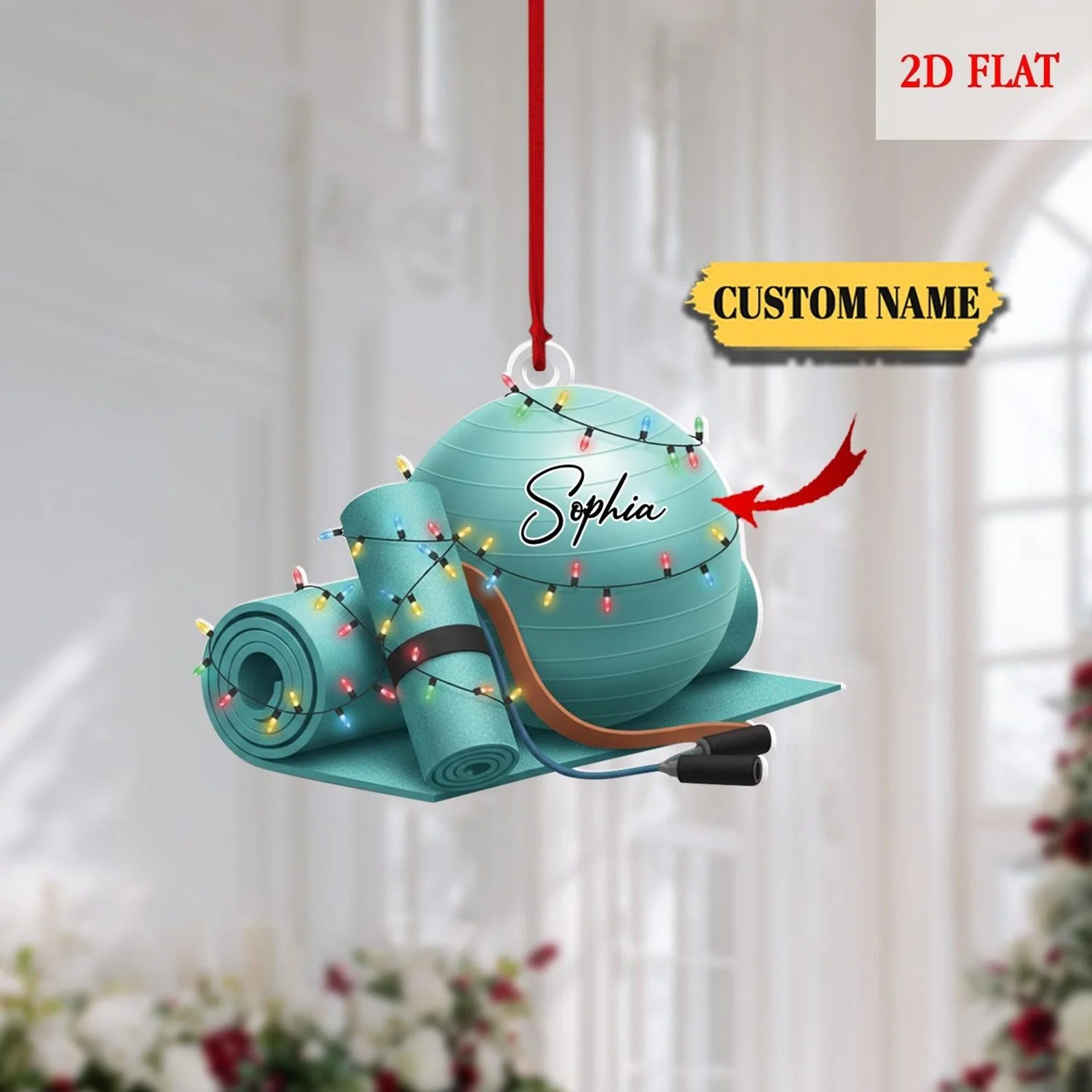 Personalized Yoga Mat Acrylic Ornament, Custom Fitness Christmas Decoration - Image 3