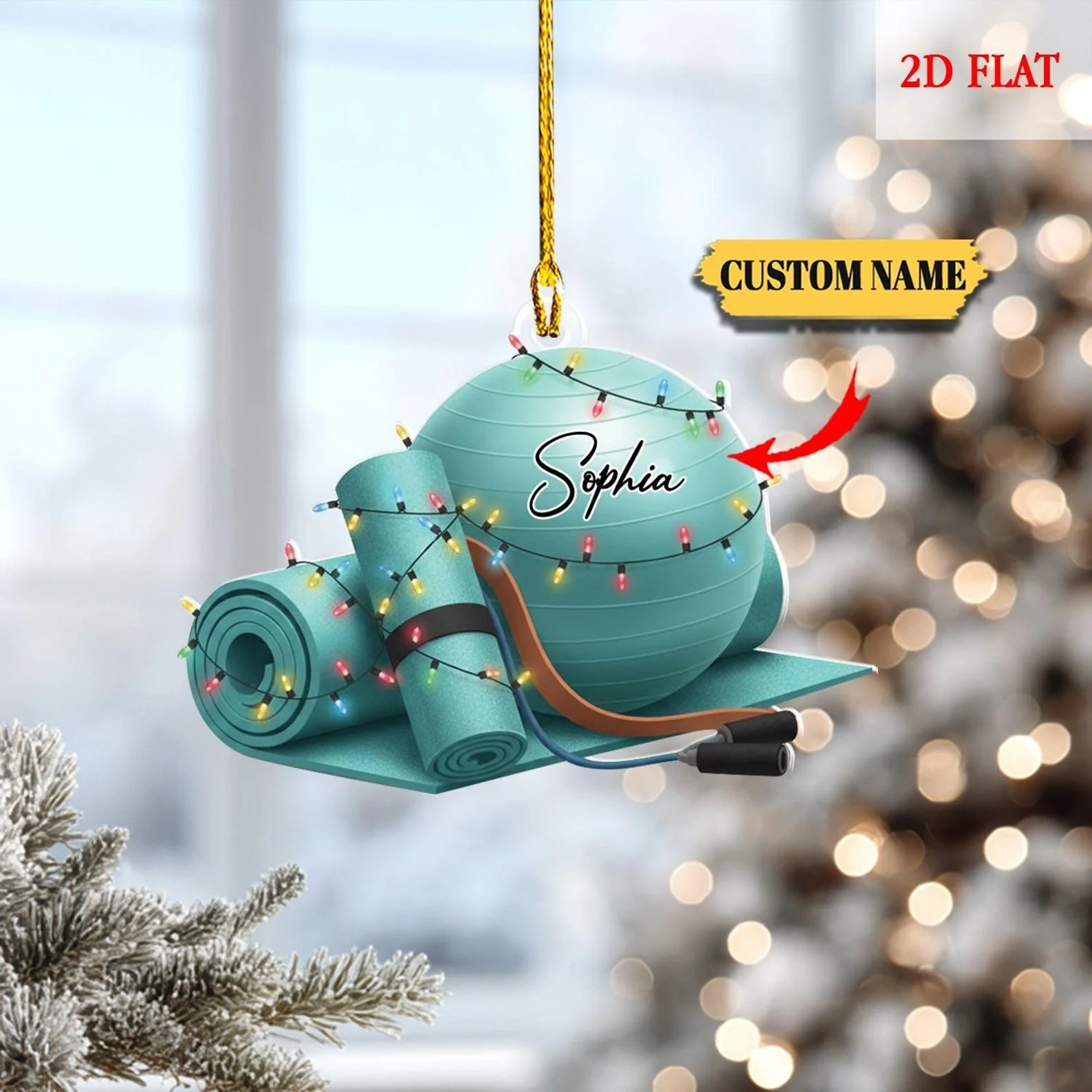 Personalized Yoga Mat Acrylic Ornament, Custom Fitness Christmas Decoration - Image 5