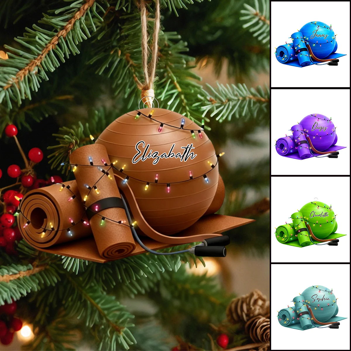 Personalized Yoga Mat Acrylic Ornament, Custom Fitness Christmas Decoration - Image 6