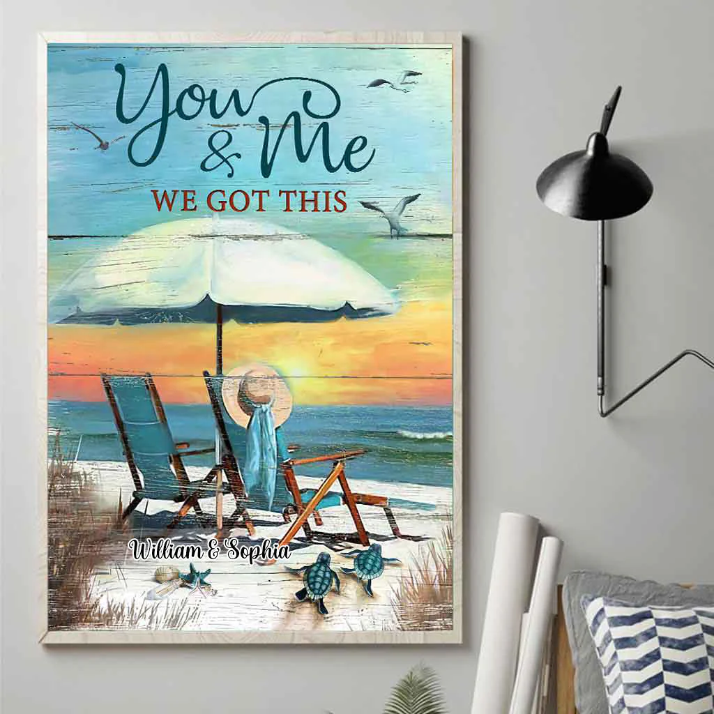 Personalized You And Me Turtle Beach Couple Poster Canvas Print - Image 3