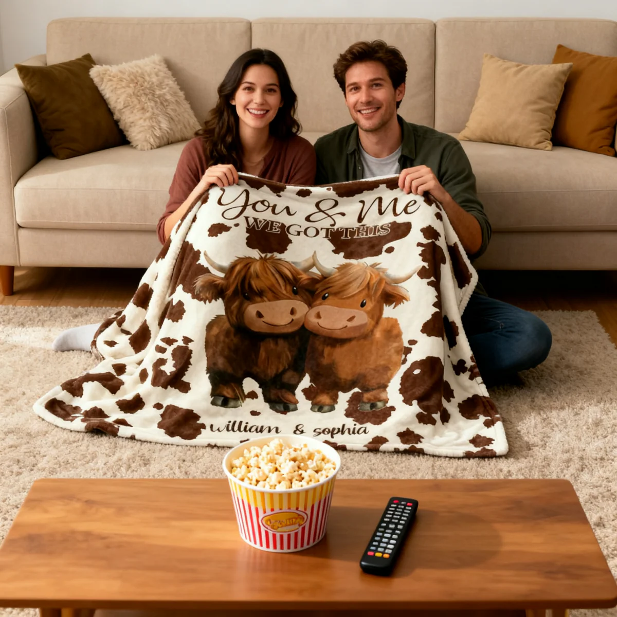 Personalized You and Me We Got This Highland Cow Couple Soft Blanket - Image 3