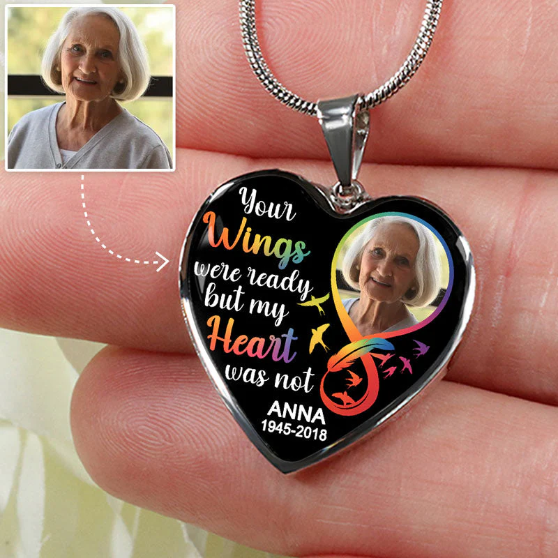 Personalized Your Wings Were Ready Necklace Custom Photo Heart Necklace - Image 2