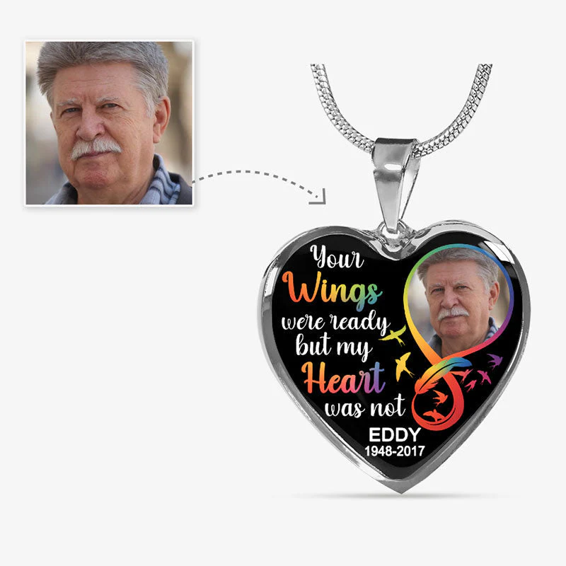 Personalized Your Wings Were Ready Necklace Custom Photo Heart Necklace - Image 3