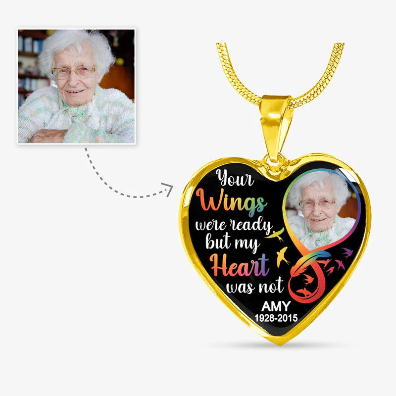 Personalized Your Wings Were Ready Necklace Custom Photo Heart Necklace - Image 4