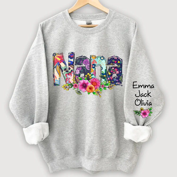 Personalzied Grandma with Flowers And Kids Sweatshirt - Image 4