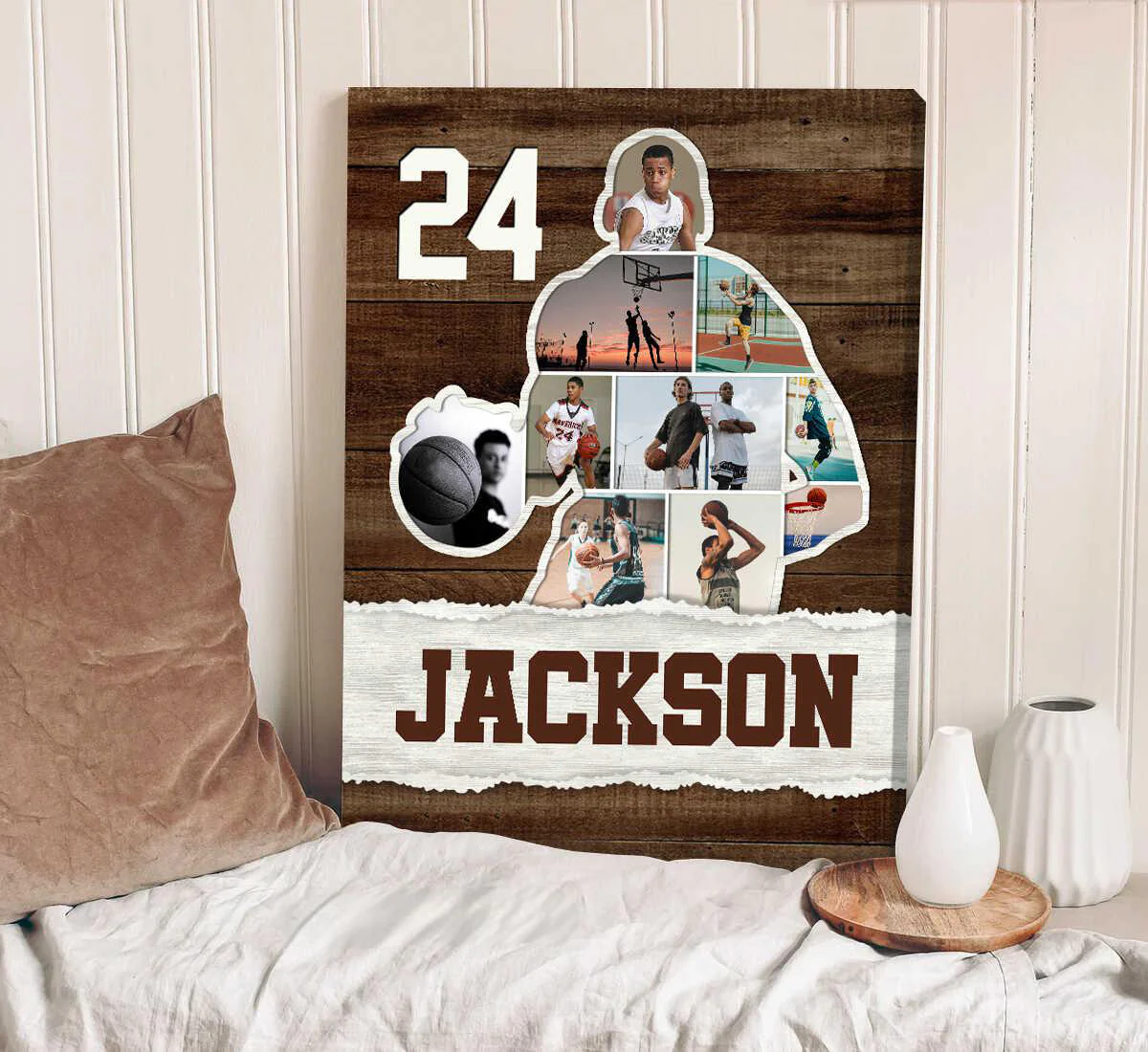 Photo Collage Personalized Canvas/Poster, Basketball Player Gift For Son Niece Grandson - Image 3