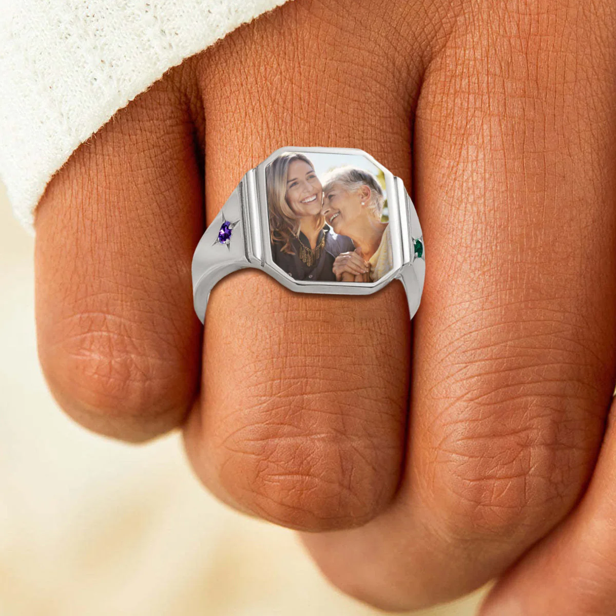 Photo Ring With 2 Birthstones, Personalized Gift for Her - Image 2