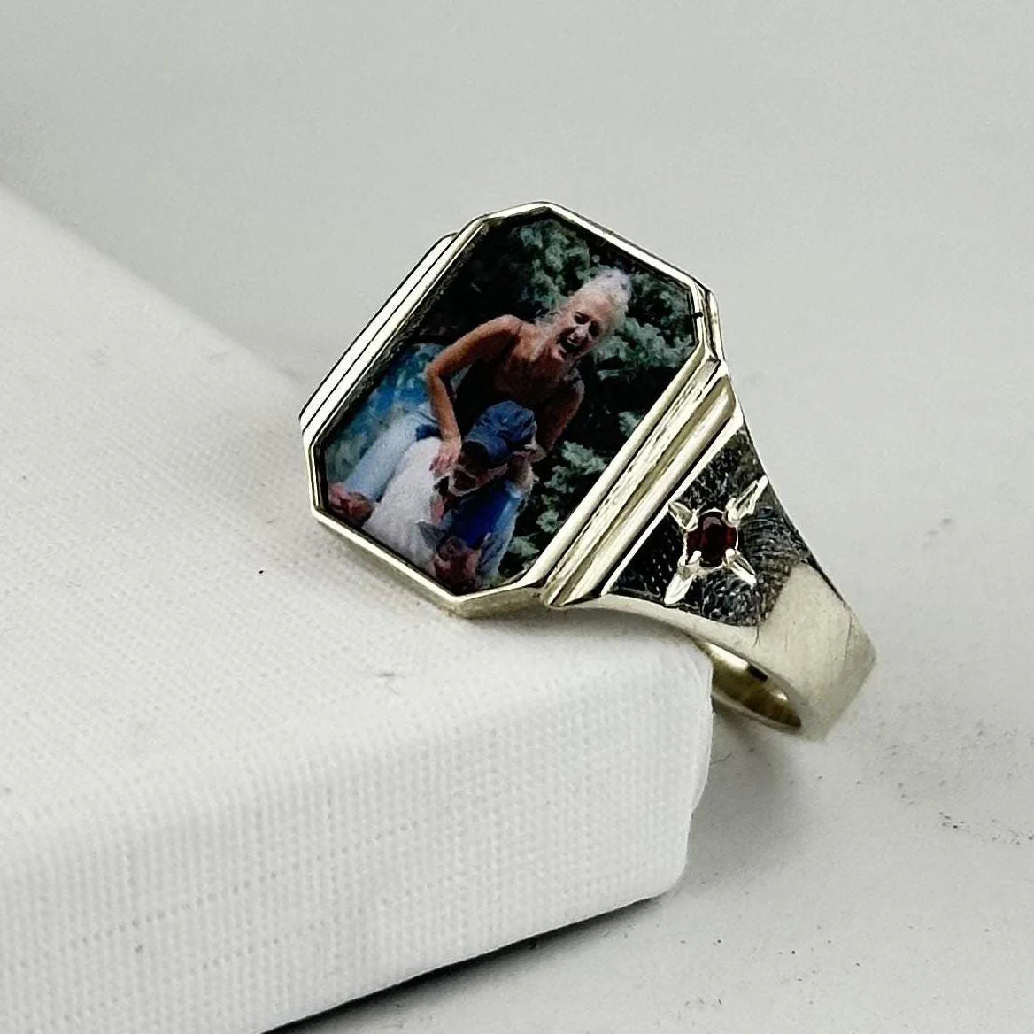 Photo Ring With 2 Birthstones, Personalized Gift for Her - Image 4
