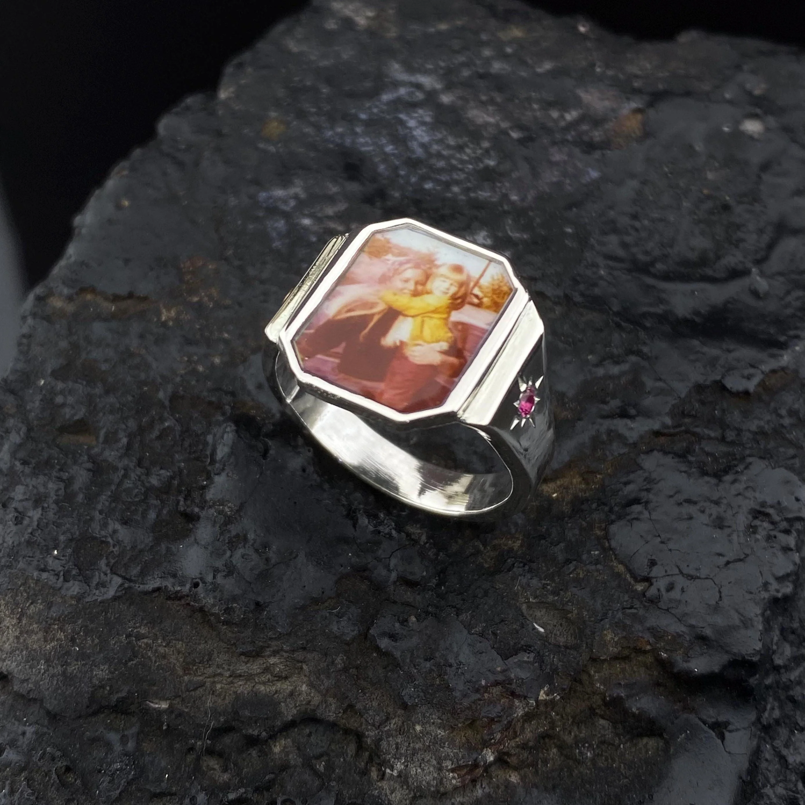Photo Ring With 2 Birthstones, Personalized Gift for Her - Image 5