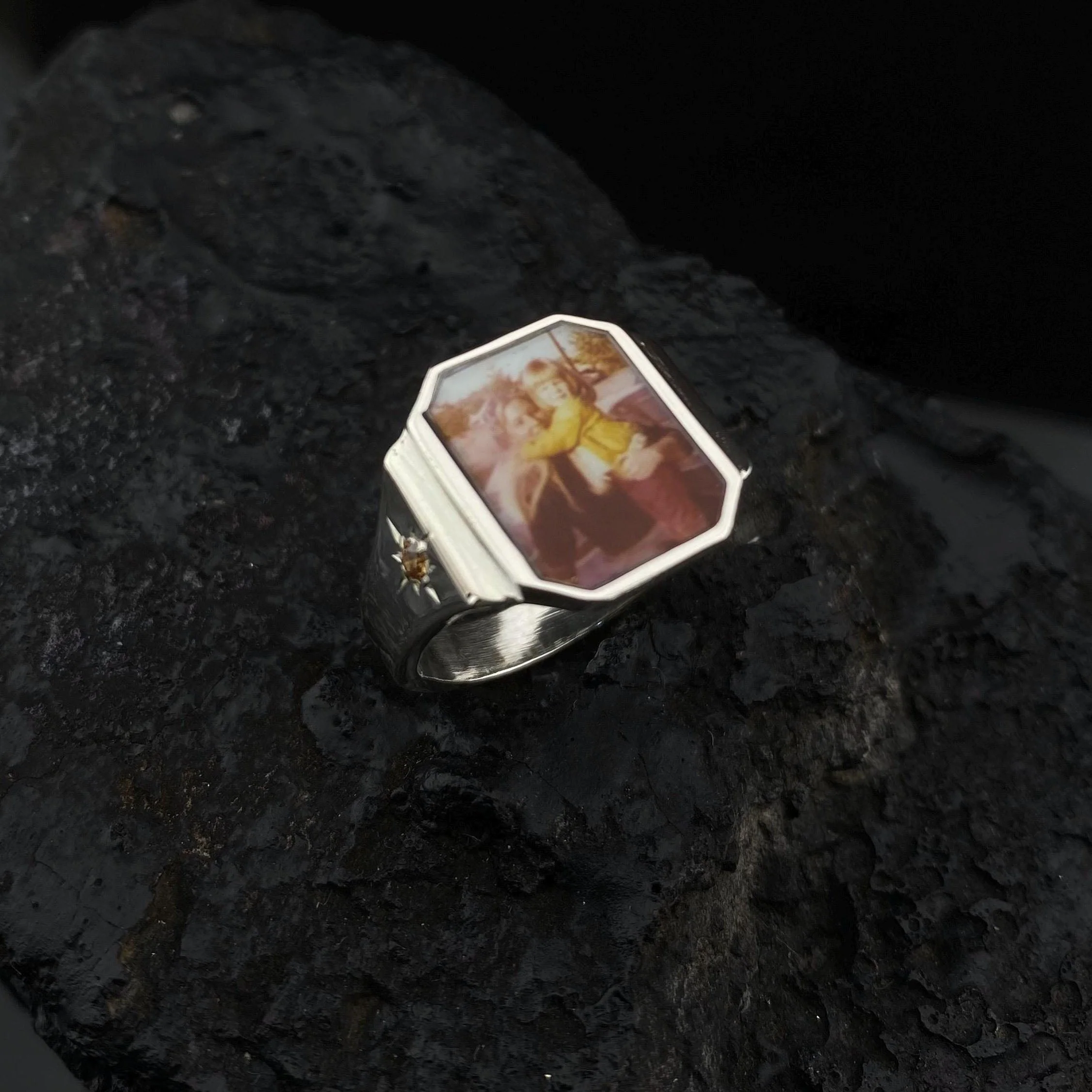 Photo Ring With 2 Birthstones, Personalized Gift for Her - Image 6