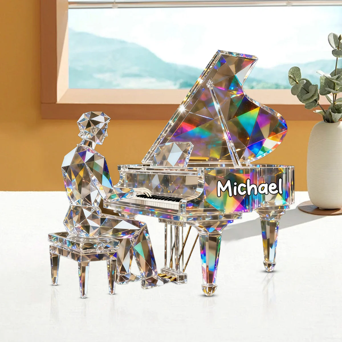 Pianist Custom Name Stained Glass Effect Acrylic Plaque, Pianist Gift - Image 3