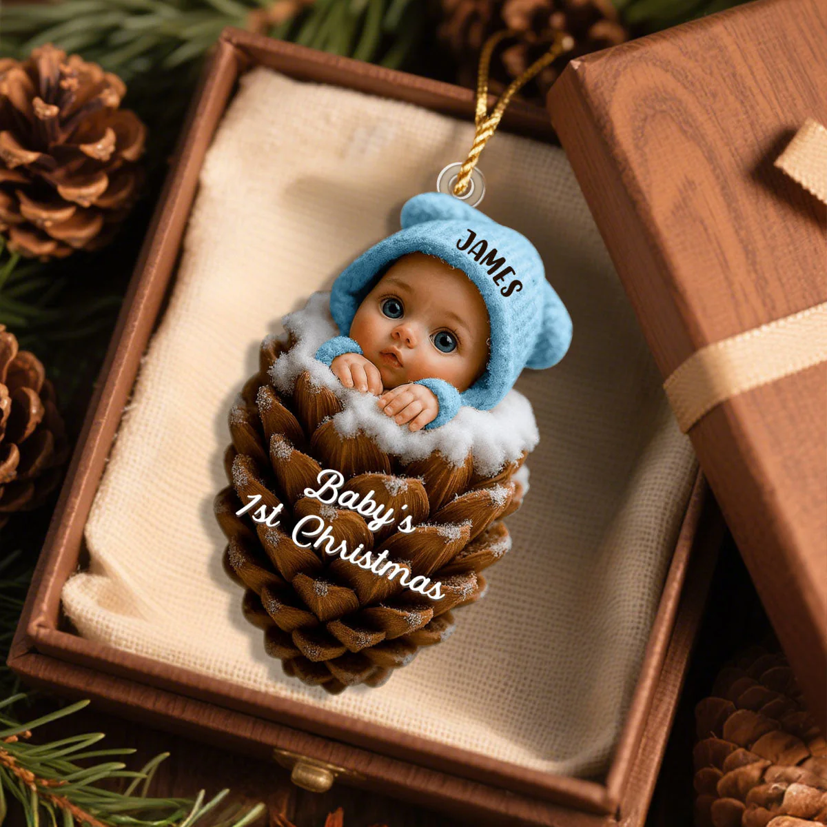 Pine Cones Baby's 1st Christmas, Personalized Christmas Ornament - Image 2