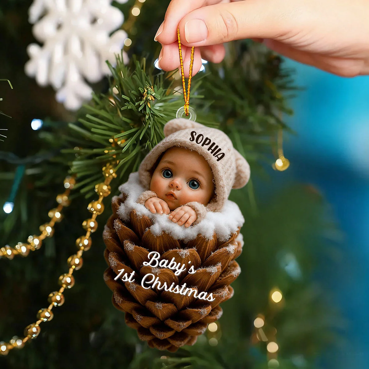 Pine Cones Baby's 1st Christmas, Personalized Christmas Ornament - Image 3