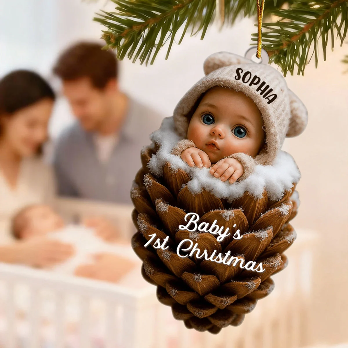 Pine Cones Baby's 1st Christmas, Personalized Christmas Ornament - Image 4