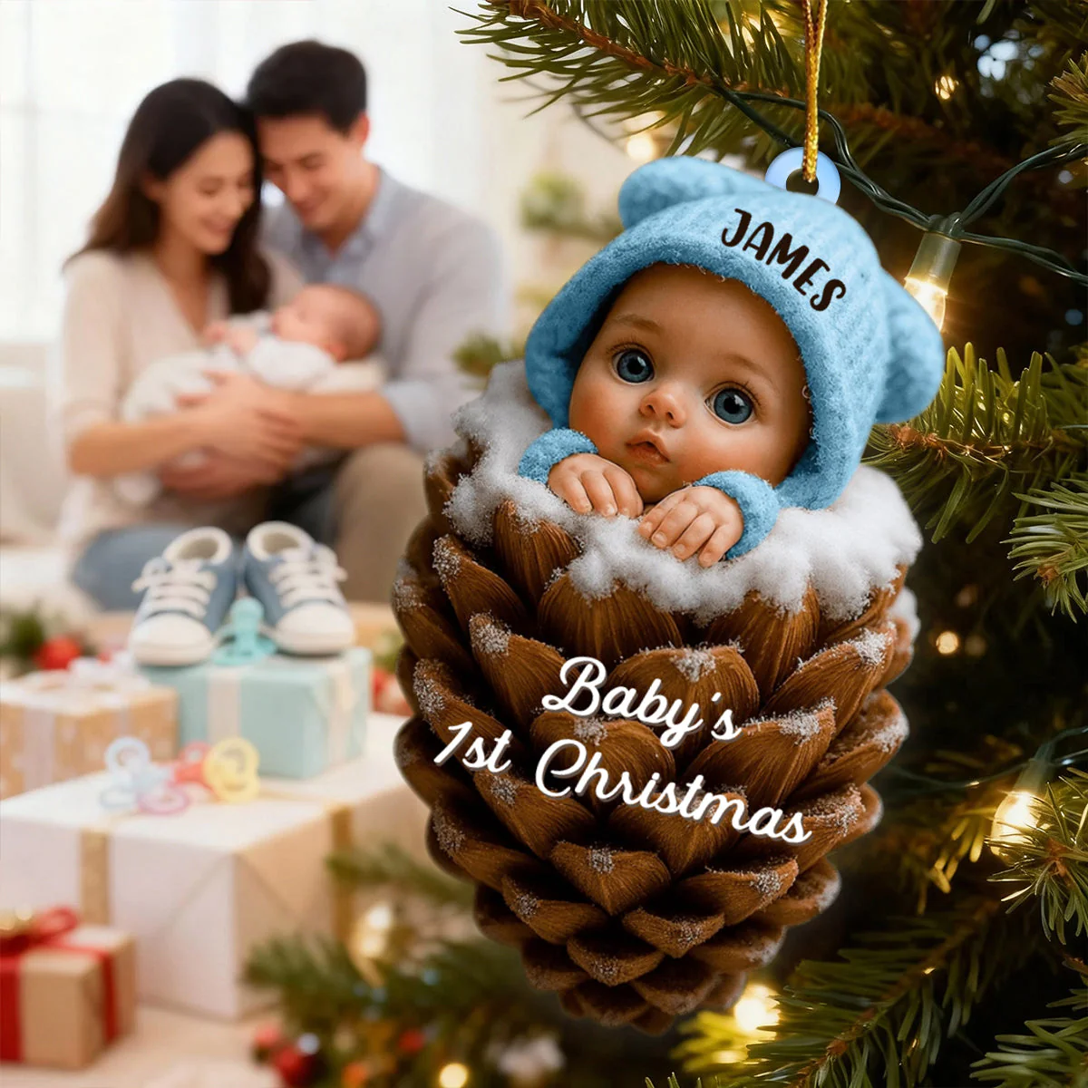 Pine Cones Baby's 1st Christmas, Personalized Christmas Ornament - Image 5