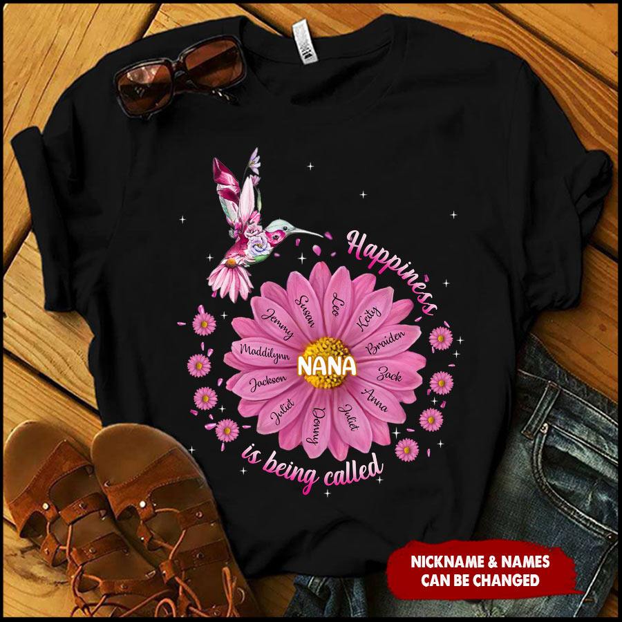 Pink Floral Hummingbird Happiness Is Being Called Grandma, Gift For Nana Auntie Mommy Personalized T-shirt - Image 2