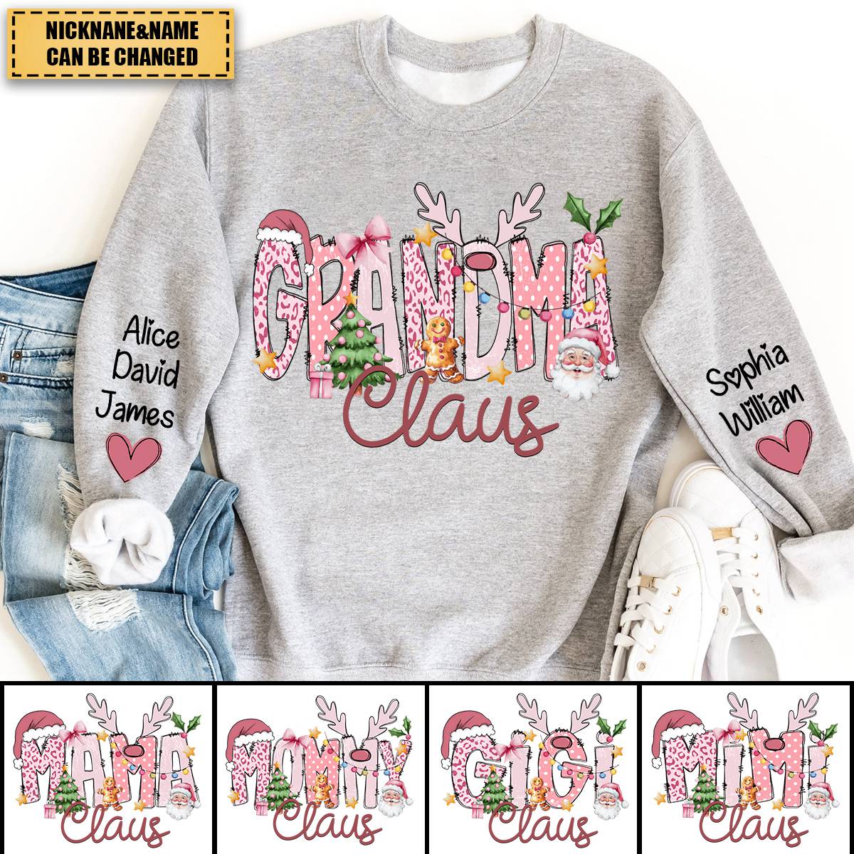 Pink Trend Gigi Claus Personalized Sweatshirt - Best Family Christmas Gift for Grandma - Image 3