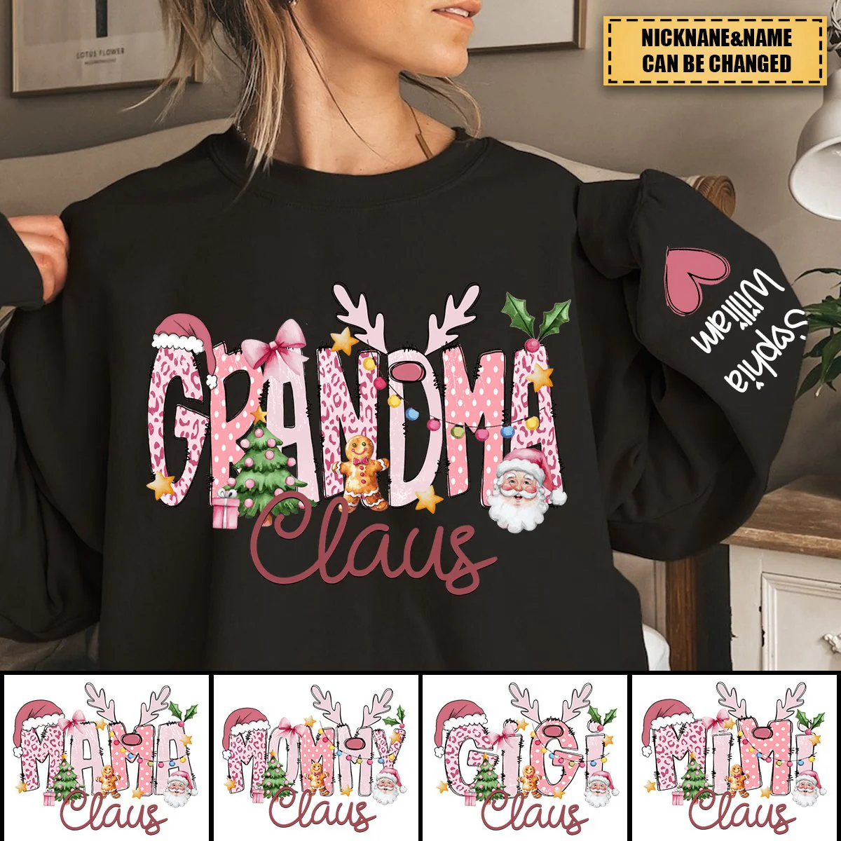 Pink Trend Gigi Claus Personalized Sweatshirt - Best Family Christmas Gift for Grandma - Image 4