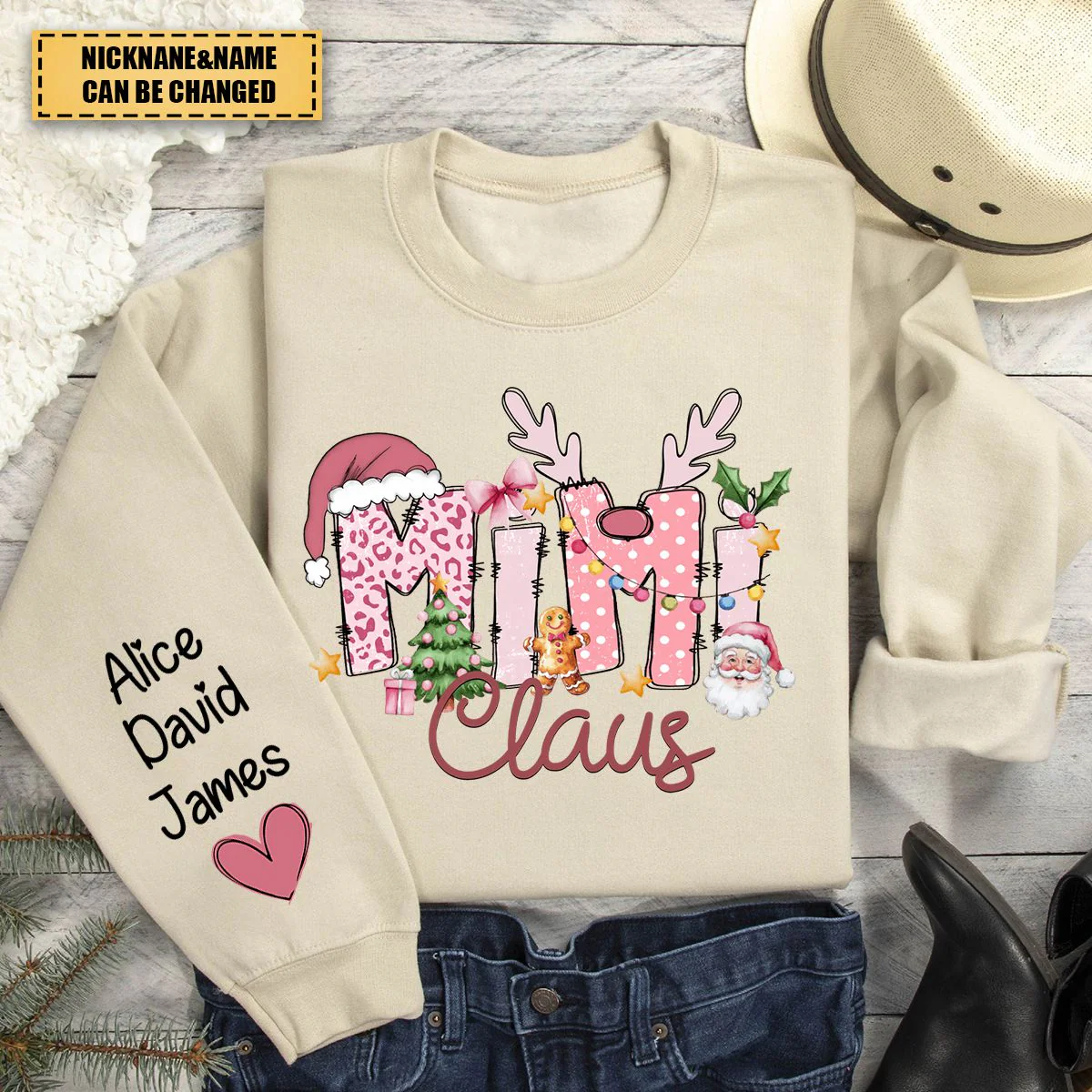 Pink Trend Gigi Claus Personalized Sweatshirt - Best Family Christmas Gift for Grandma - Image 6