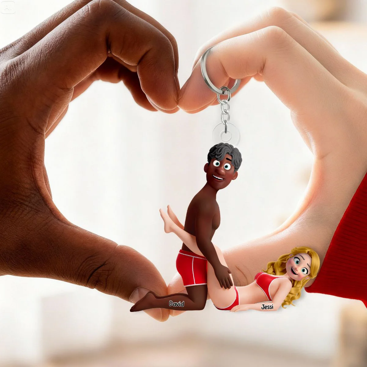 Playful Cute Couple Keychain - Personalized Gift For Couples - Image 4