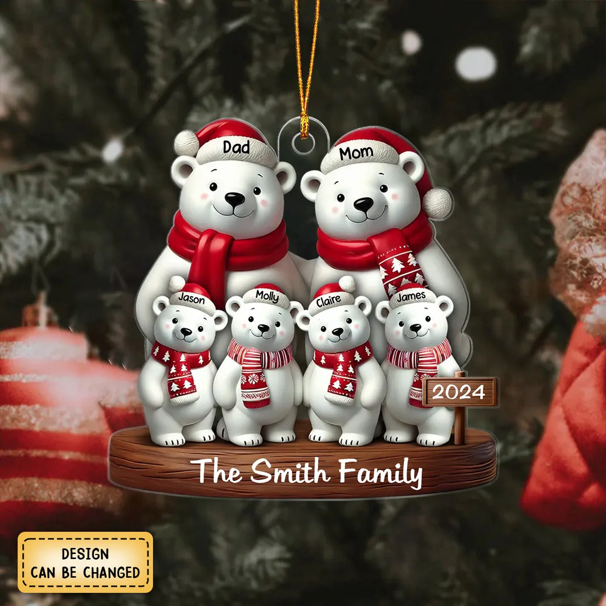 Polar Bears Christmas Family Personalized Acrylic Ornament - Image 2
