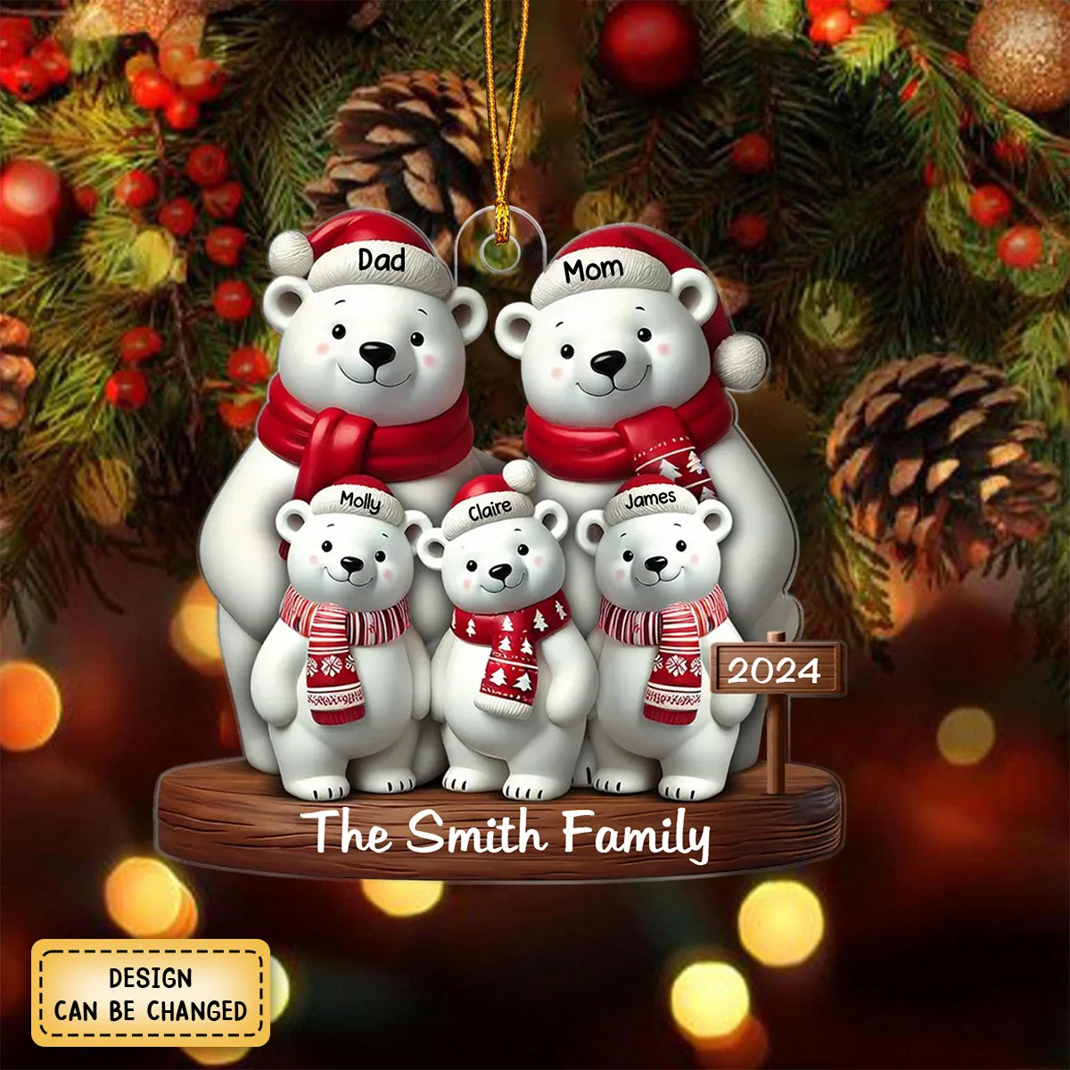 Polar Bears Christmas Family Personalized Acrylic Ornament - Image 3