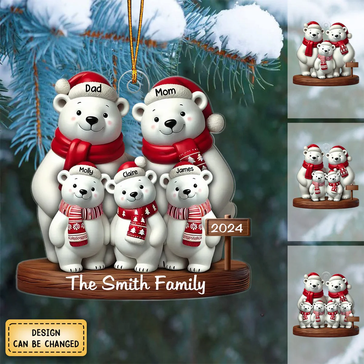 Polar Bears Christmas Family Personalized Acrylic Ornament - Image 4
