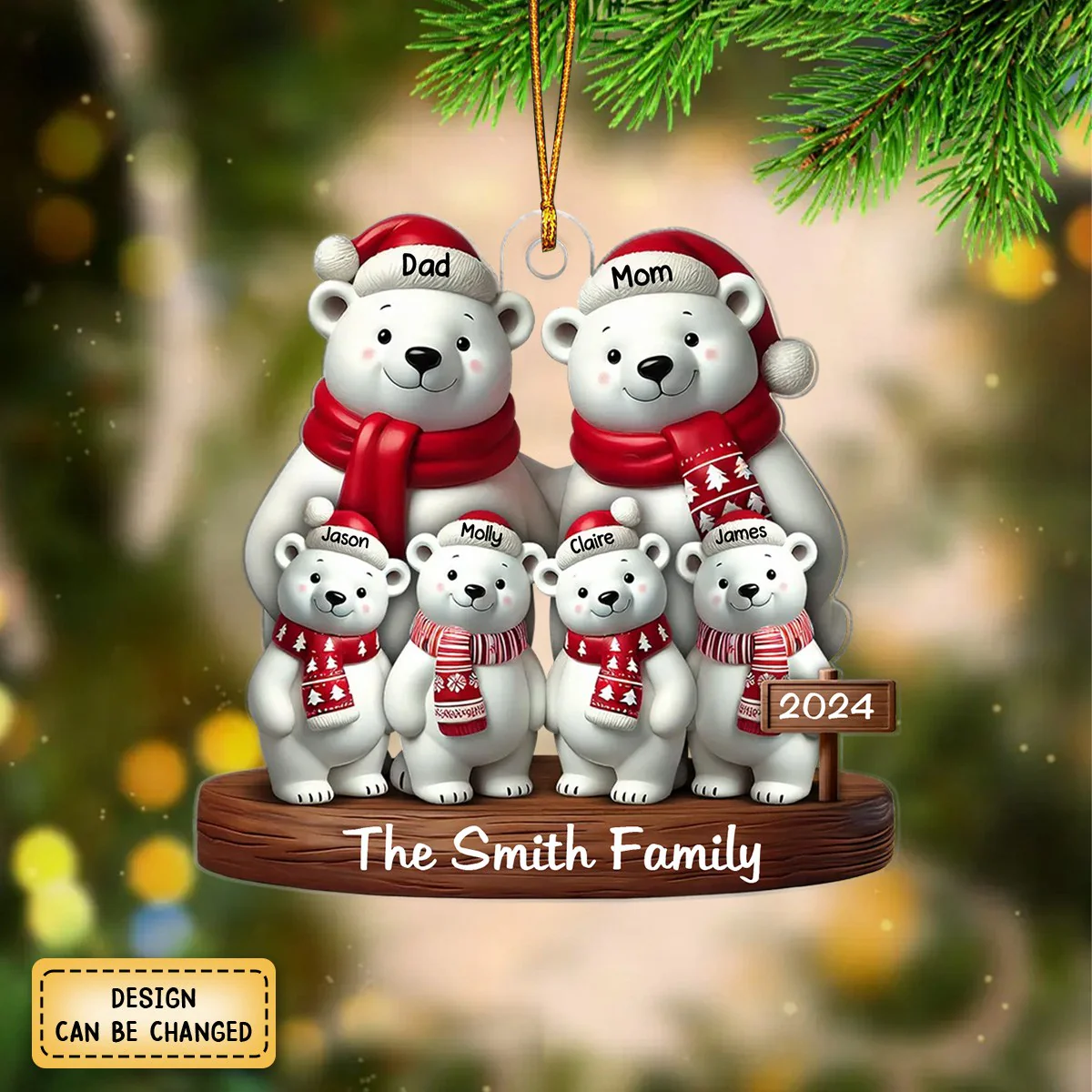 Polar Bears Christmas Family Personalized Acrylic Ornament - Image 5