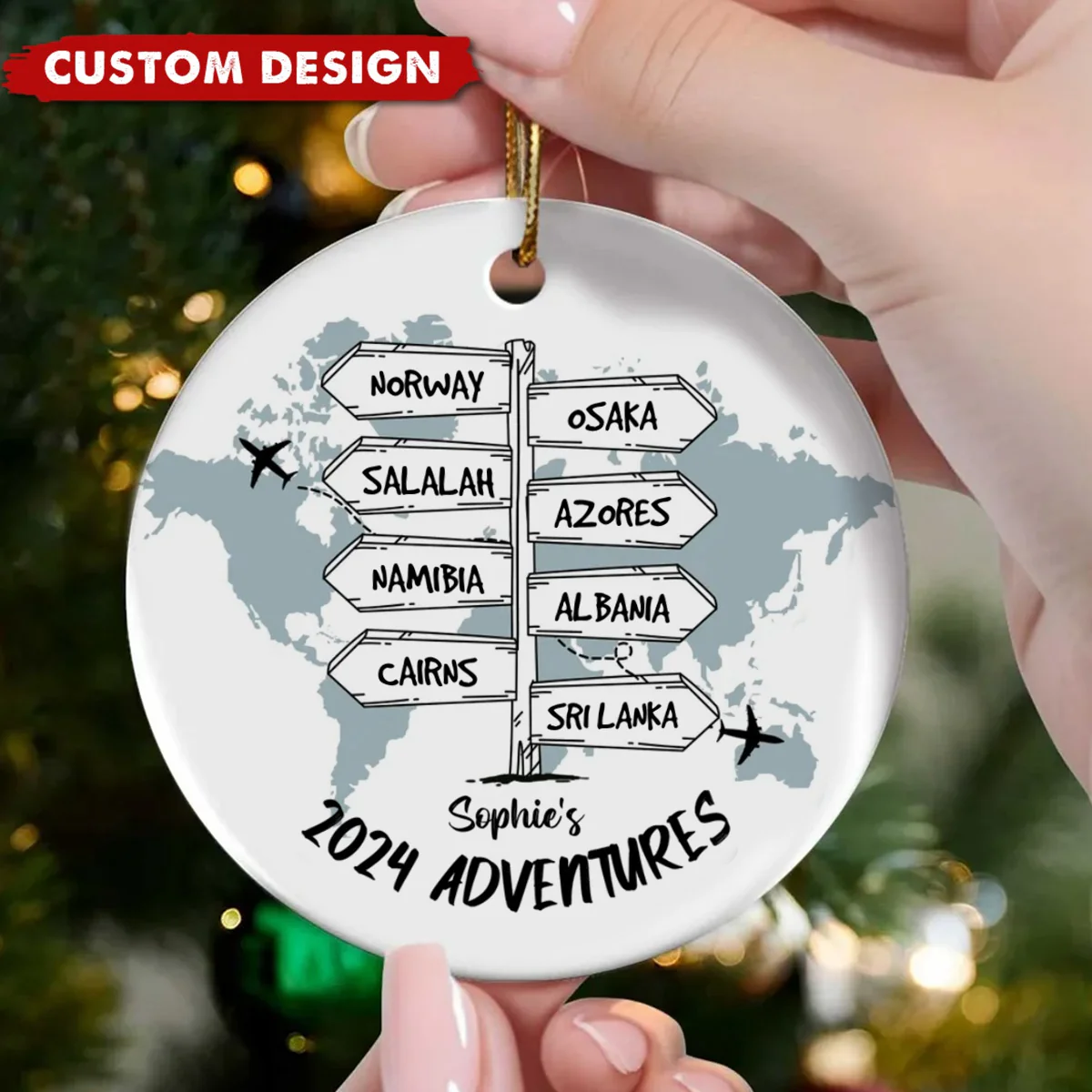 Post Signs Travel Adventure Personalized Ceramic Ornament - Christmas Gift - Image 2