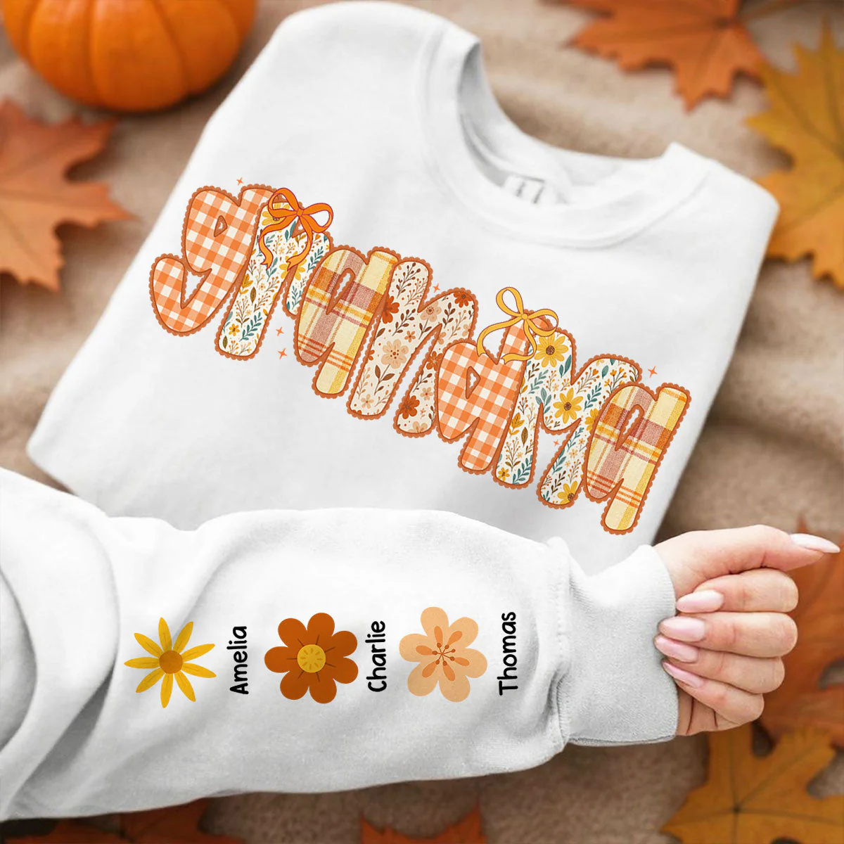 Preppy Retro Floral Fall Personalized Sweatshirt for Mom & Grandma - Image 2