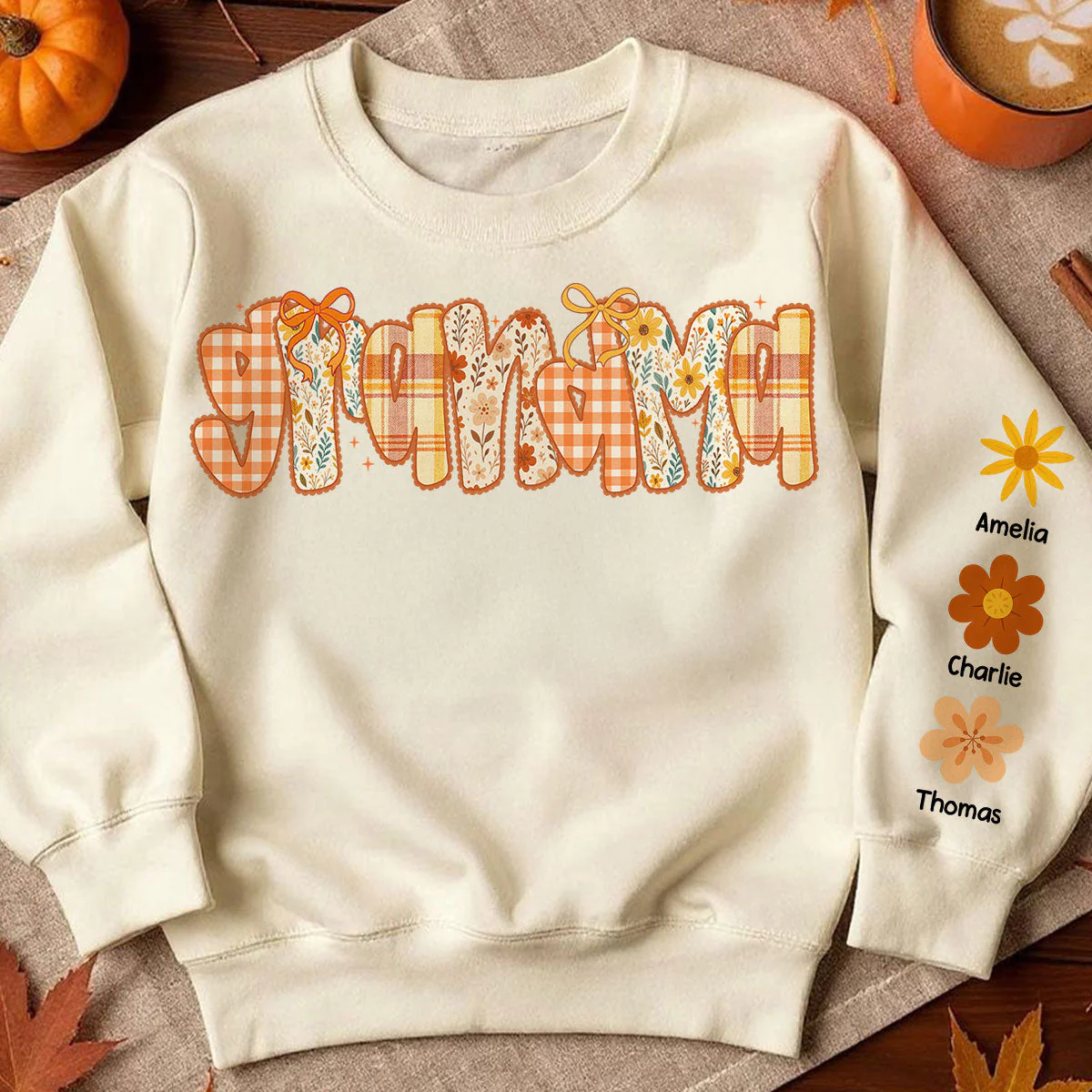 Preppy Retro Floral Fall Personalized Sweatshirt for Mom & Grandma - Image 3