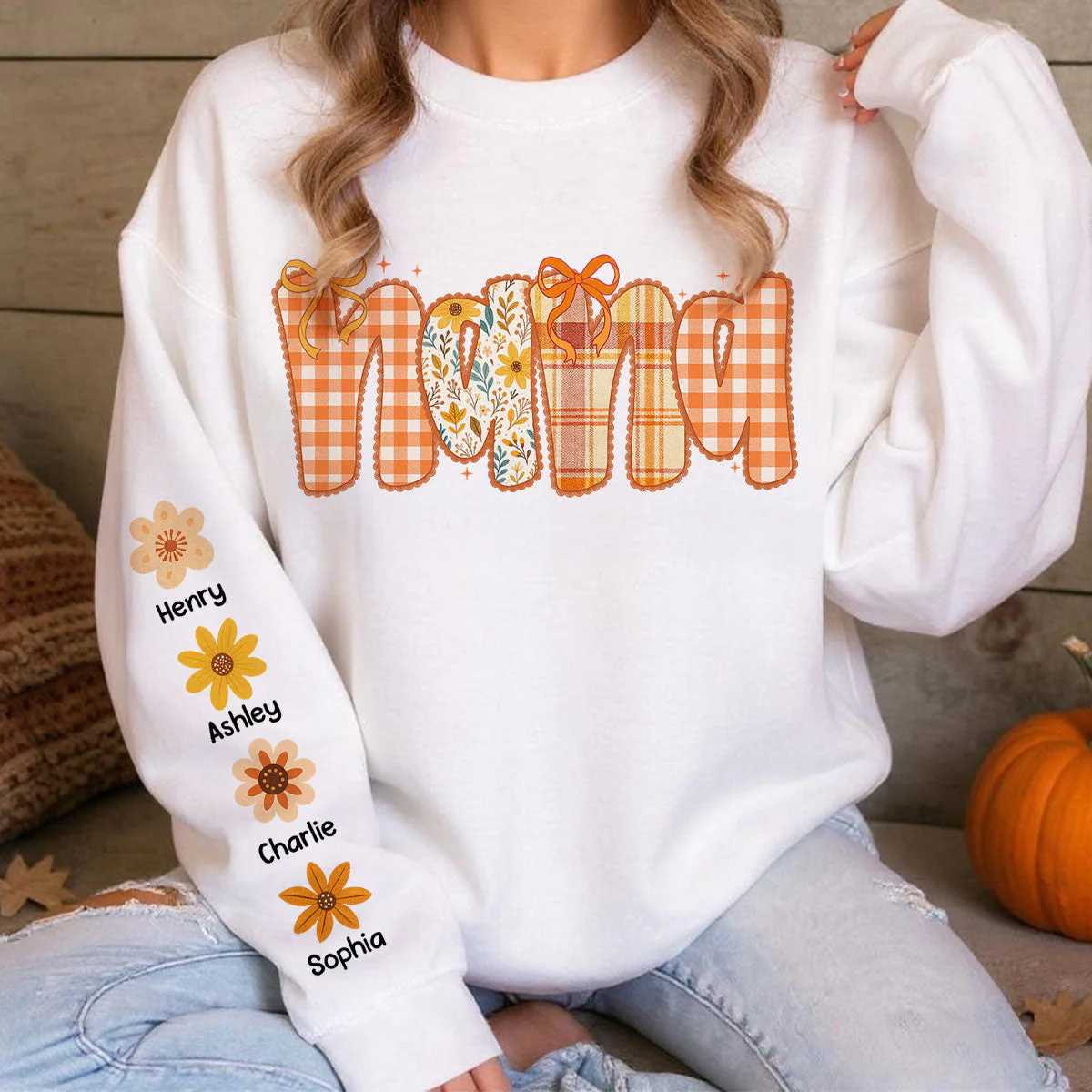 Preppy Retro Floral Fall Personalized Sweatshirt for Mom & Grandma - Image 4