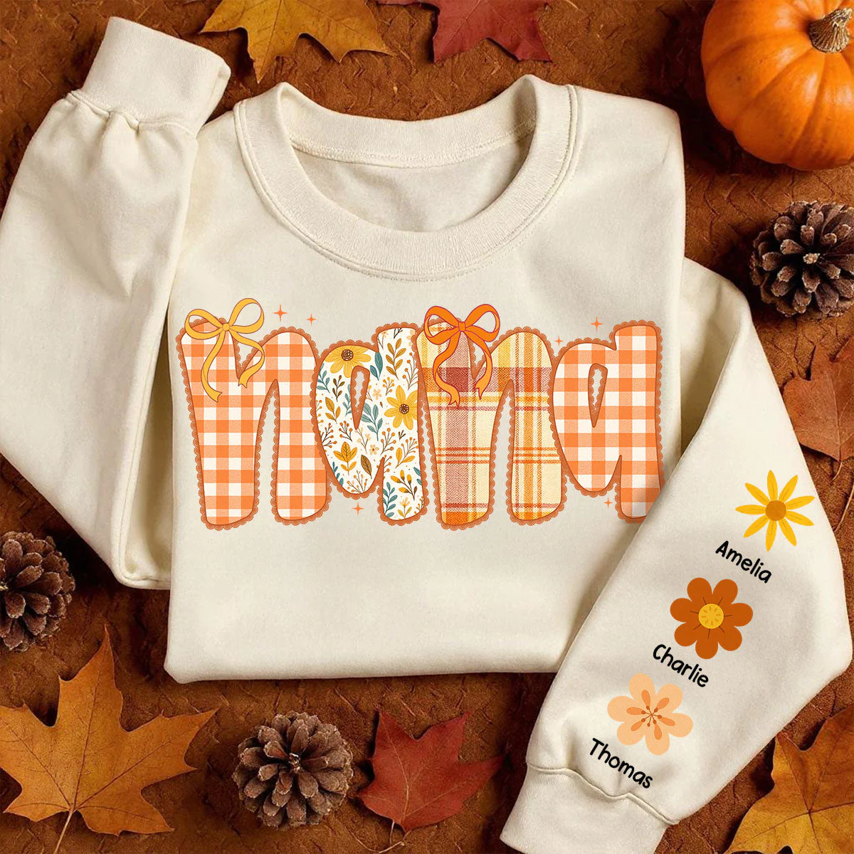Preppy Retro Floral Fall Personalized Sweatshirt for Mom & Grandma - Image 5