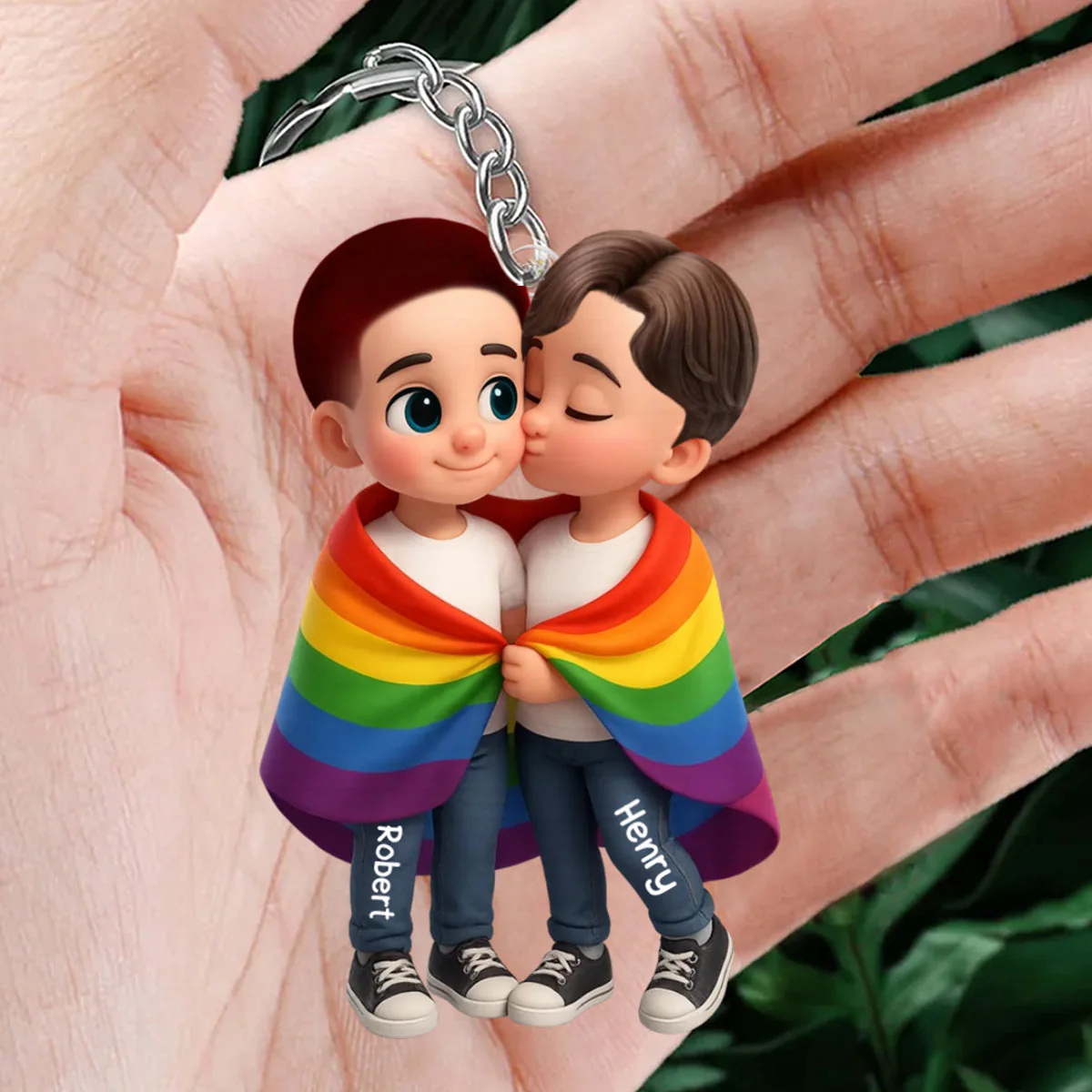 Pride Month LGBTQ+ Couple Love Is Love Personalized Acrylic Car Keychain, Gift For Couple - Image 2