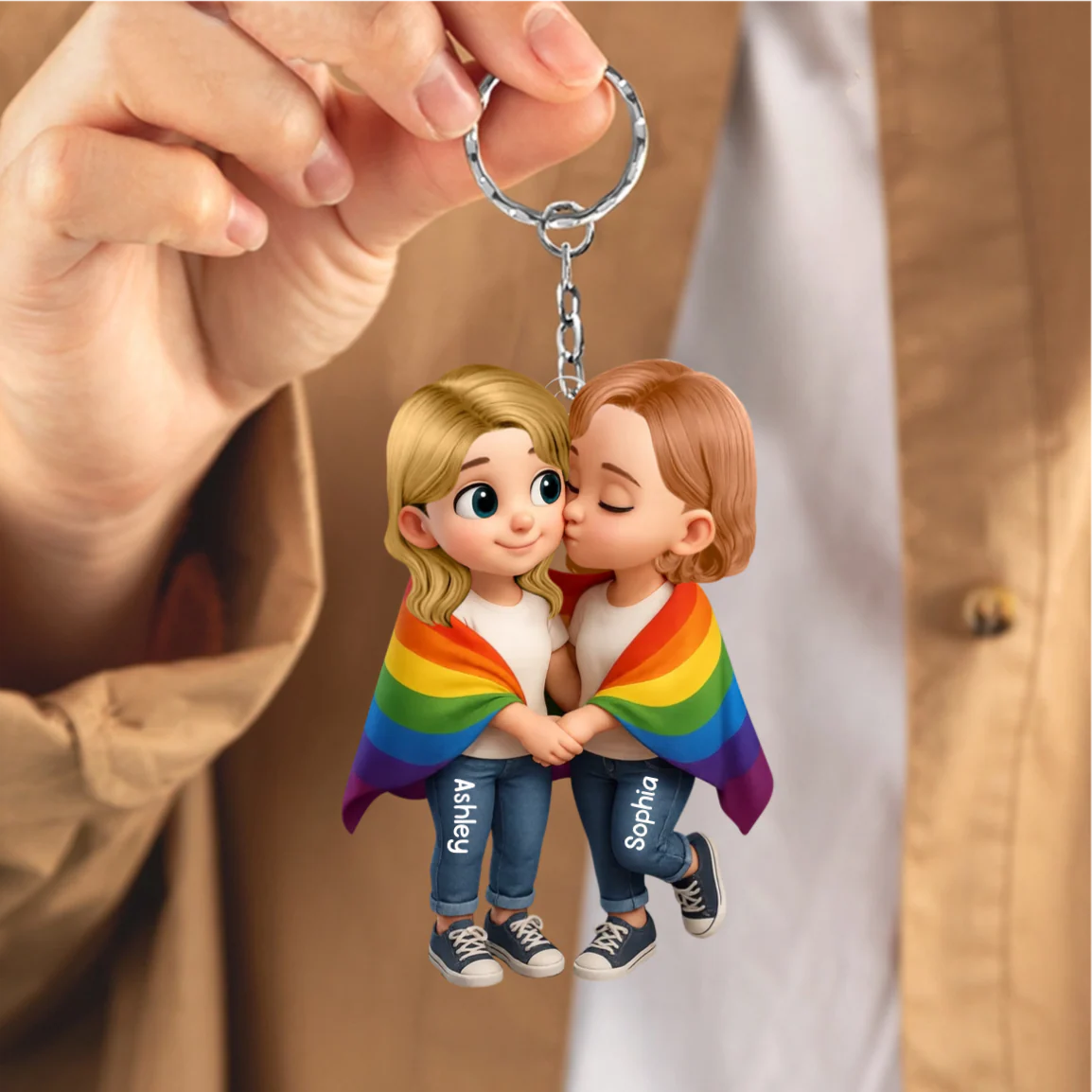 Pride Month LGBTQ+ Couple Love Is Love Personalized Acrylic Car Keychain, Gift For Couple - Image 3