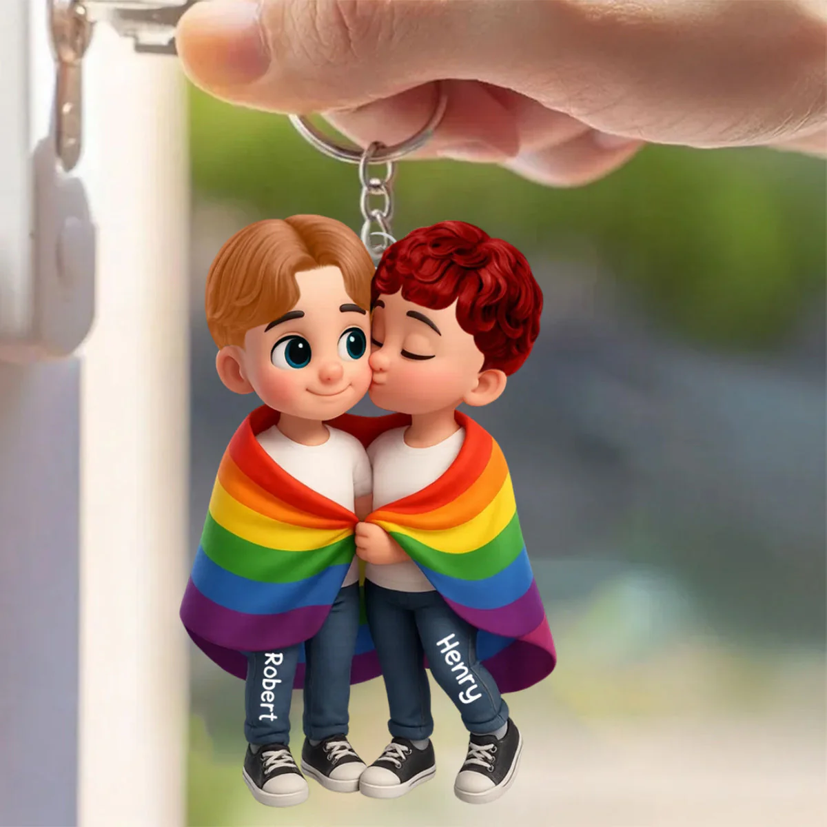Pride Month LGBTQ+ Couple Love Is Love Personalized Acrylic Car Keychain, Gift For Couple - Image 4