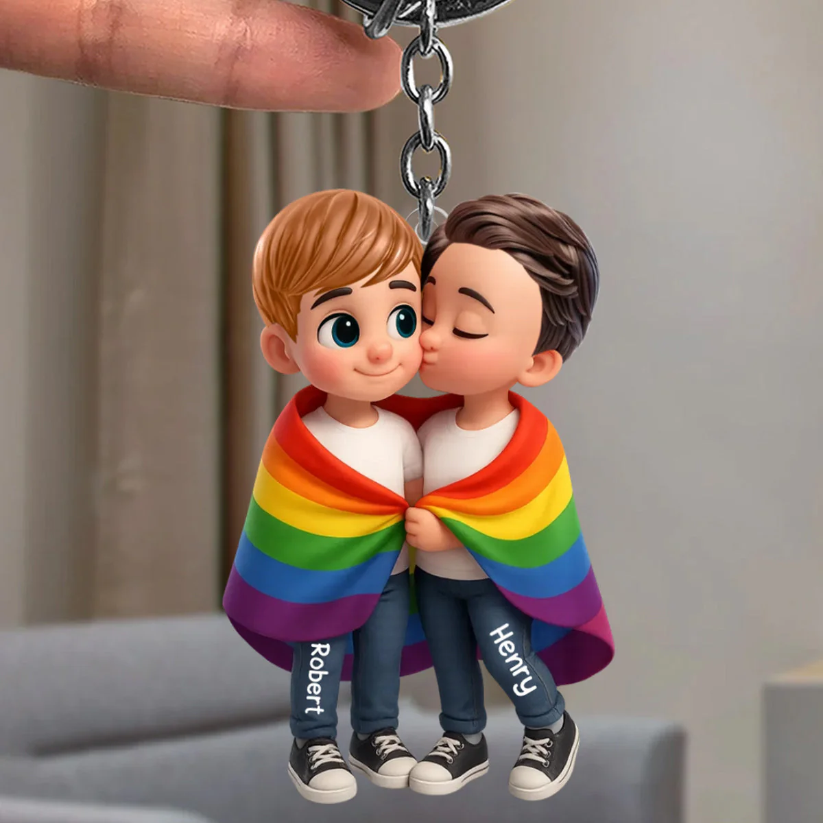 Pride Month LGBTQ+ Couple Love Is Love Personalized Acrylic Car Keychain, Gift For Couple - Image 5