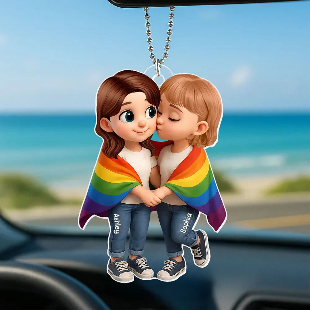 Pride Month LGBTQ+ Couple Love Is Love Personalized Acrylic Car Ornament, Gift For Couple - Image 3