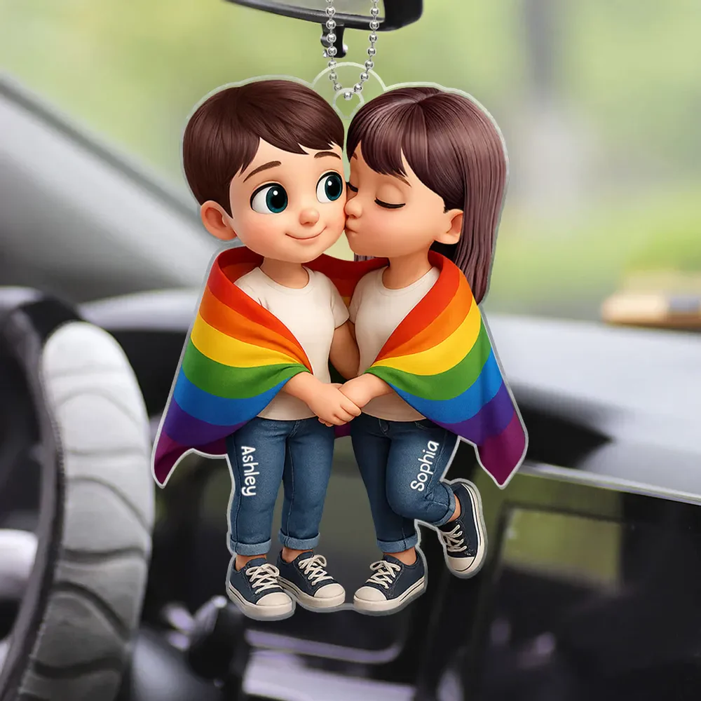 Pride Month LGBTQ+ Couple Love Is Love Personalized Acrylic Car Ornament, Gift For Couple - Image 4