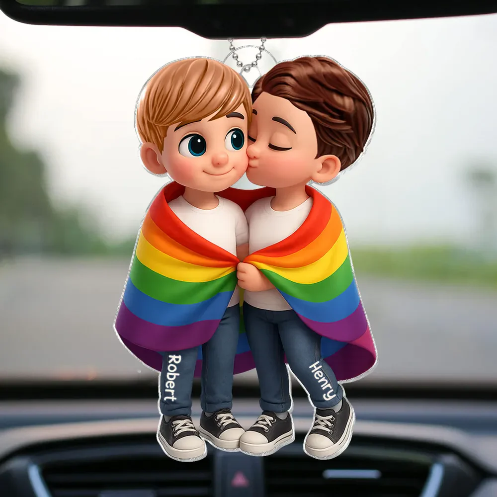 Pride Month LGBTQ+ Couple Love Is Love Personalized Acrylic Car Ornament, Gift For Couple - Image 5