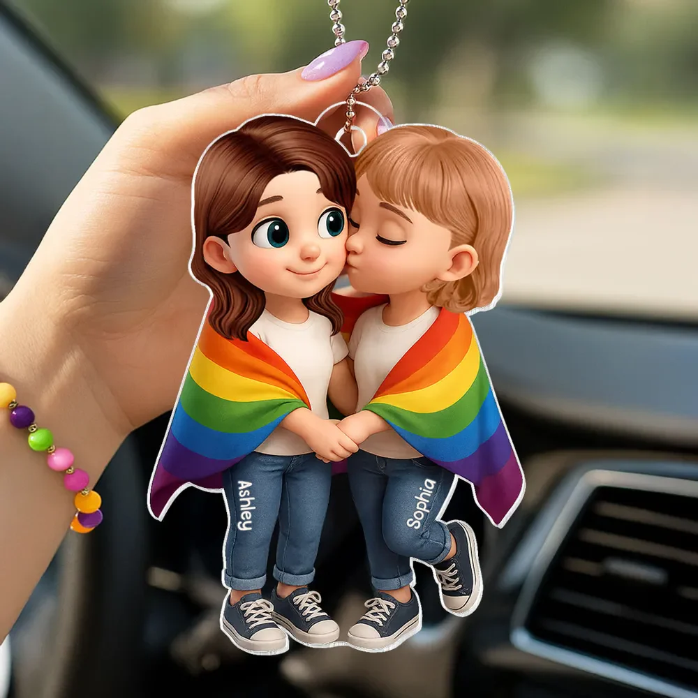 Pride Month LGBTQ+ Couple Love Is Love Personalized Acrylic Car Ornament, Gift For Couple - Image 6