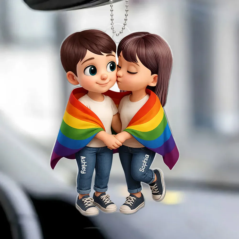 Pride Month LGBTQ+ Couple Love Is Love Personalized Acrylic Car Ornament, Gift For Couple - Image 7