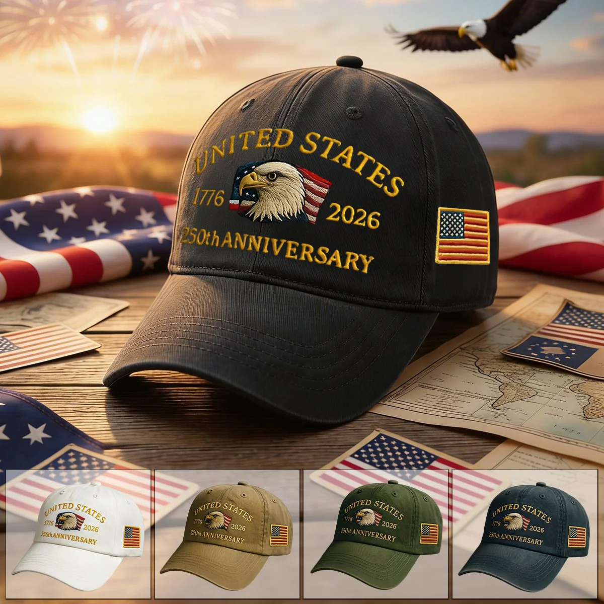 Printed baseball cap, featuring the Logo of the 250th Anniversary of the United States - Image 2