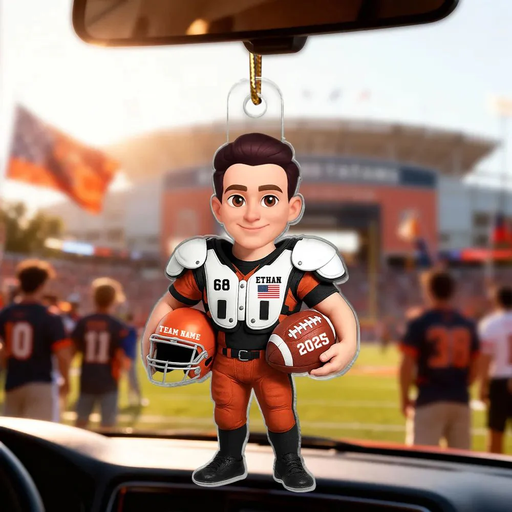 Proud American Football Player - Personalized Acrylic Ornament - Gift For Football Lovers, Grandson, Son, Husband - Image 2
