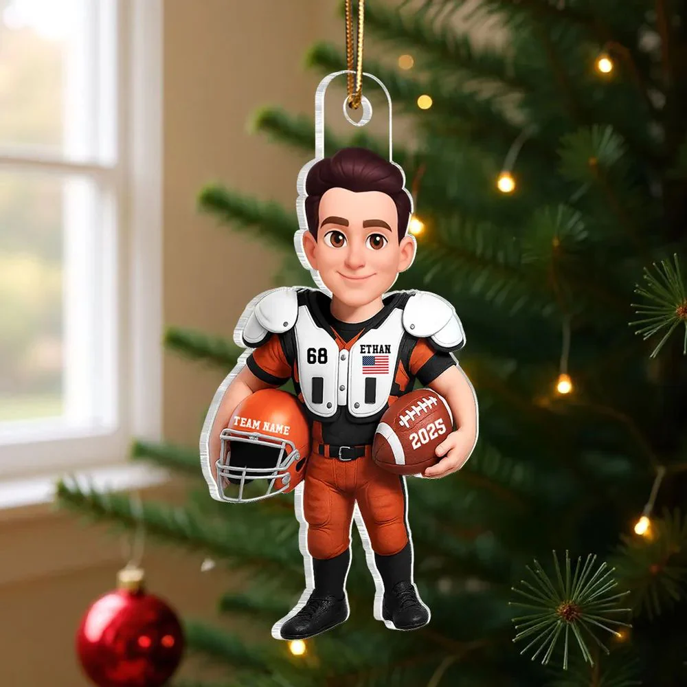 Proud American Football Player - Personalized Acrylic Ornament - Gift For Football Lovers, Grandson, Son, Husband - Image 4